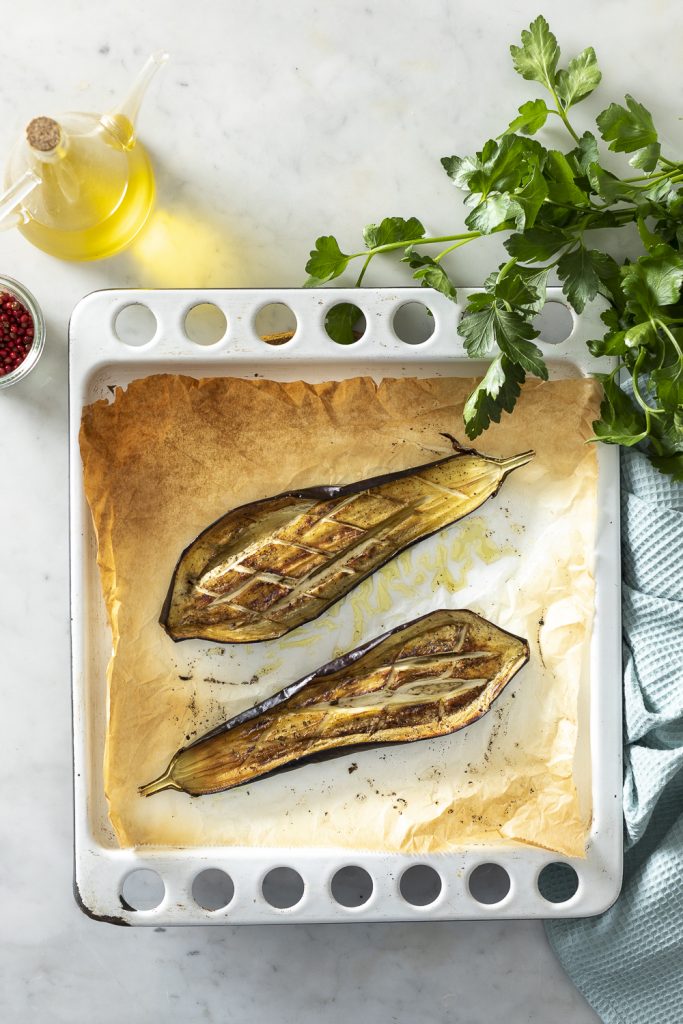 melanzane al forno in preparazione 
